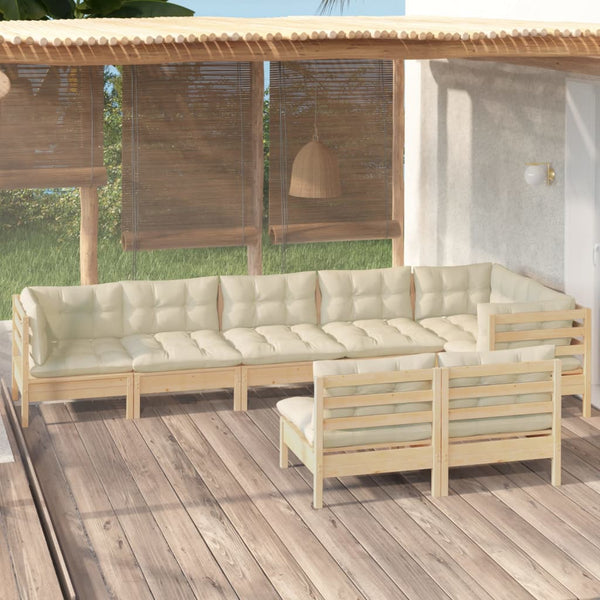 vidaXL 8-Piece Garden Lounge Set with Cream Cushions Solid Pine Wood