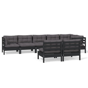 vidaXL 8-piece Garden Lounge Set with Cushions Black Solid Pine Wood