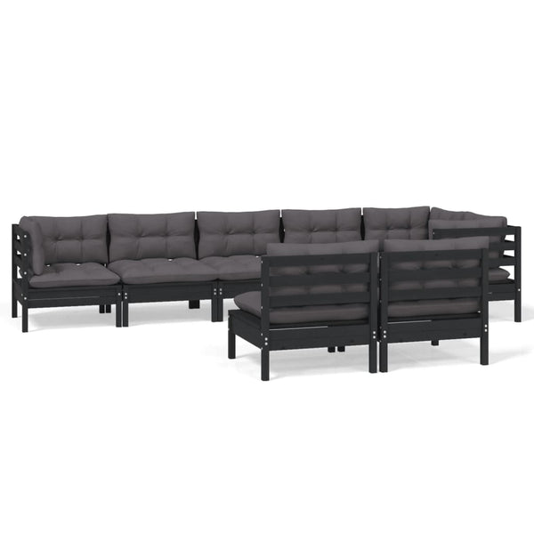 vidaXL 8-piece Garden Lounge Set with Cushions Black Solid Pine Wood