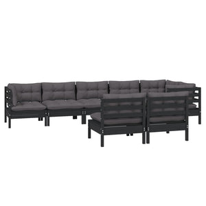 vidaXL 8-piece Garden Lounge Set with Cushions Black Solid Pine Wood