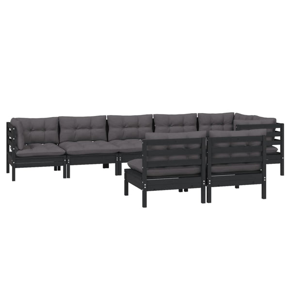 vidaXL 8-piece Garden Lounge Set with Cushions Black Solid Pine Wood