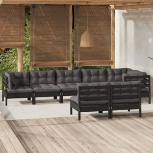vidaXL 8-piece Garden Lounge Set with Cushions Black Solid Pine Wood