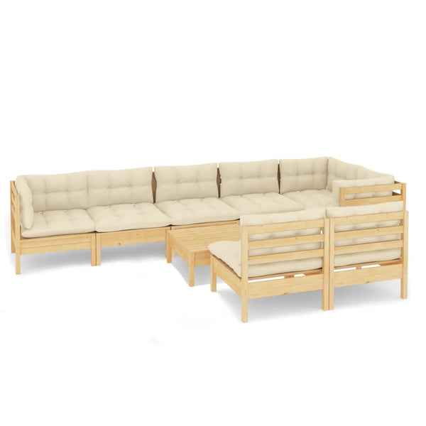 vidaXL 9-piece Garden Lounge Set with Cream Cushions Solid Pine Wood