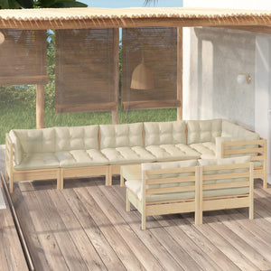 vidaXL 9-piece Garden Lounge Set with Cream Cushions Solid Pine Wood