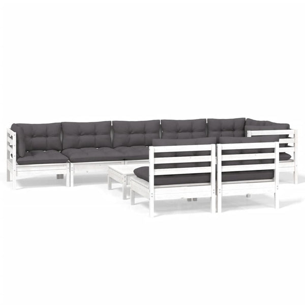vidaXL 9-piece Garden Lounge Set with Cushions White Solid Pine Wood