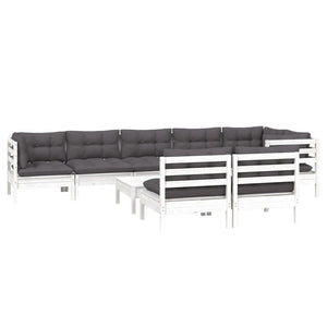 vidaXL 9-piece Garden Lounge Set with Cushions White Solid Pine Wood