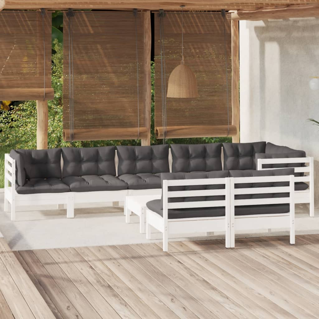 vidaXL 9-piece Garden Lounge Set with Cushions White Solid Pine Wood