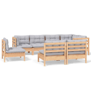 vidaXL 8-piece Garden Lounge Set with Grey Cushions Solid Pine Wood