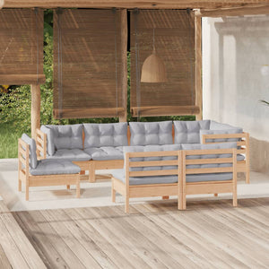 vidaXL 8-piece Garden Lounge Set with Grey Cushions Solid Pine Wood