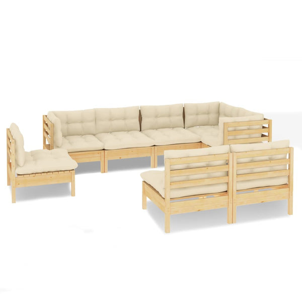 vidaXL 8-Piece Garden Lounge Set with Cream Cushions Solid Pine Wood