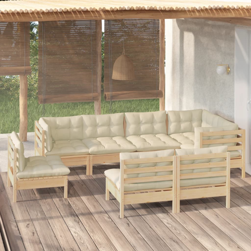 vidaXL 8-Piece Garden Lounge Set with Cream Cushions Solid Pine Wood