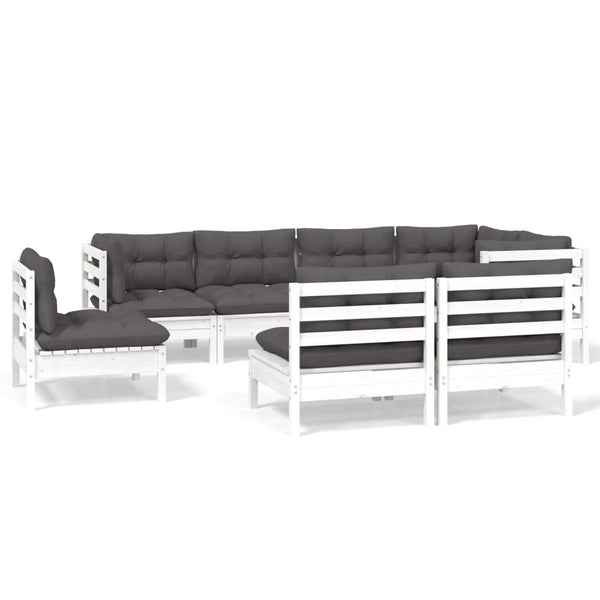 vidaXL 8-piece Garden Lounge Set with Cushions White Solid Pine Wood