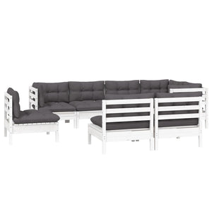 vidaXL 8-piece Garden Lounge Set with Cushions White Solid Pine Wood