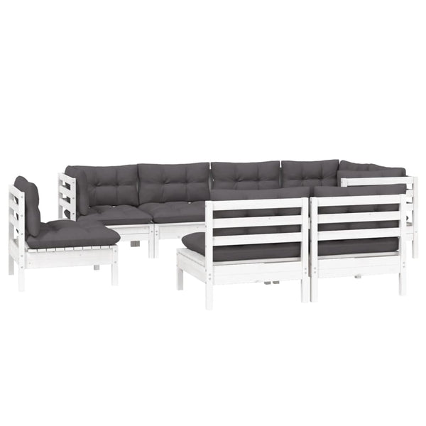 vidaXL 8-piece Garden Lounge Set with Cushions White Solid Pine Wood