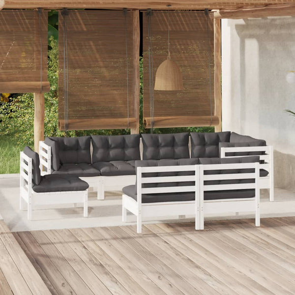 vidaXL 8-piece Garden Lounge Set with Cushions White Solid Pine Wood