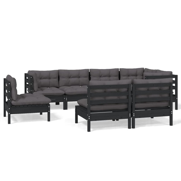 vidaXL 8-piece Garden Lounge Set with Cushions Black Solid Pine Wood