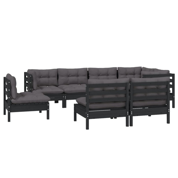 vidaXL 8-piece Garden Lounge Set with Cushions Black Solid Pine Wood