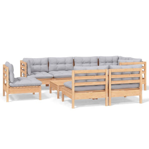 vidaXL 9-piece Garden Lounge Set with Grey Cushions Solid Pine Wood