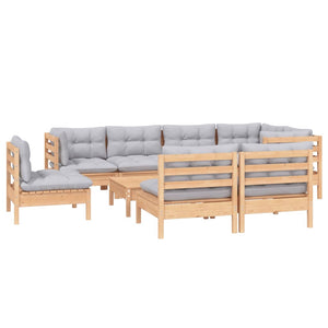 vidaXL 9-piece Garden Lounge Set with Grey Cushions Solid Pine Wood