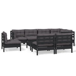vidaXL 9-piece Garden Lounge Set with Cushions Black Solid Pine Wood