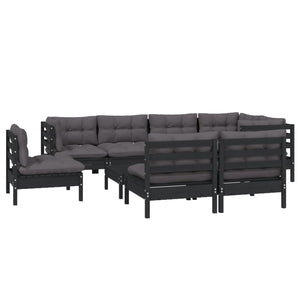 vidaXL 9-piece Garden Lounge Set with Cushions Black Solid Pine Wood
