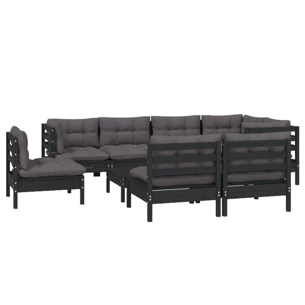 vidaXL 9-piece Garden Lounge Set with Cushions Black Solid Pine Wood