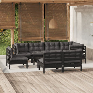 vidaXL 9-piece Garden Lounge Set with Cushions Black Solid Pine Wood