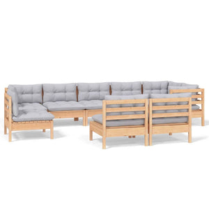 vidaXL 9-piece Garden Lounge Set with Grey Cushions Solid Pine Wood