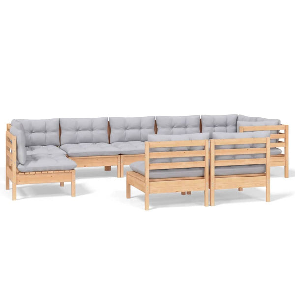 vidaXL 9-piece Garden Lounge Set with Grey Cushions Solid Pine Wood