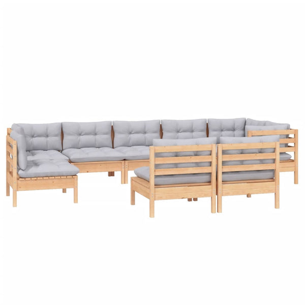 vidaXL 9-piece Garden Lounge Set with Grey Cushions Solid Pine Wood