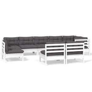 vidaXL 9-piece Garden Lounge Set with Cushions White Solid Pine Wood