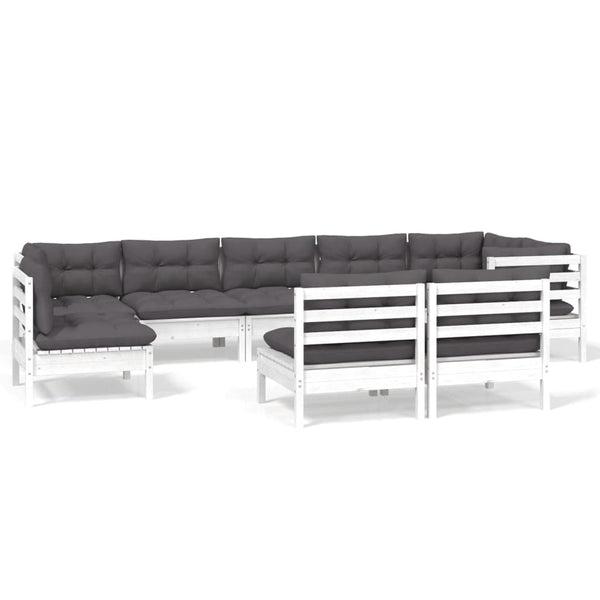 vidaXL 9-piece Garden Lounge Set with Cushions White Solid Pine Wood