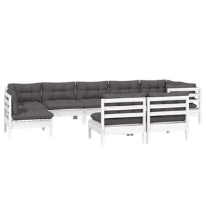 vidaXL 9-piece Garden Lounge Set with Cushions White Solid Pine Wood