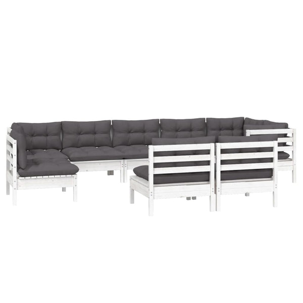 vidaXL 9-piece Garden Lounge Set with Cushions White Solid Pine Wood