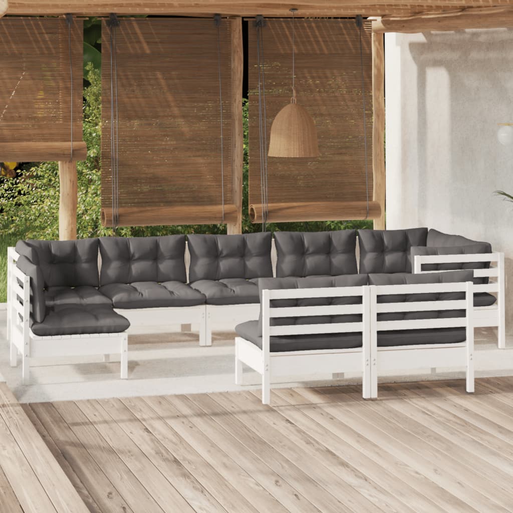 vidaXL 9-piece Garden Lounge Set with Cushions White Solid Pine Wood