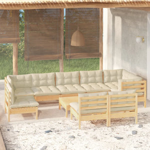 vidaXL 10-piece Garden Lounge Set with Cream Cushions Solid Pine Wood