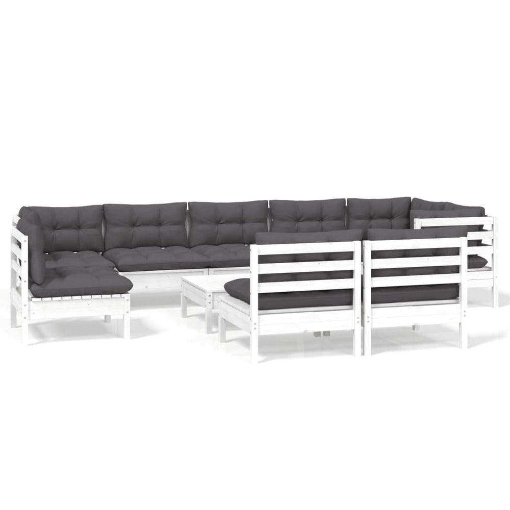 vidaXL 10-Piece Garden Lounge Set with Cushions White Solid Pine Wood