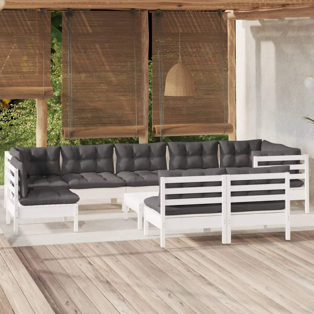 vidaXL 10-Piece Garden Lounge Set with Cushions White Solid Pine Wood