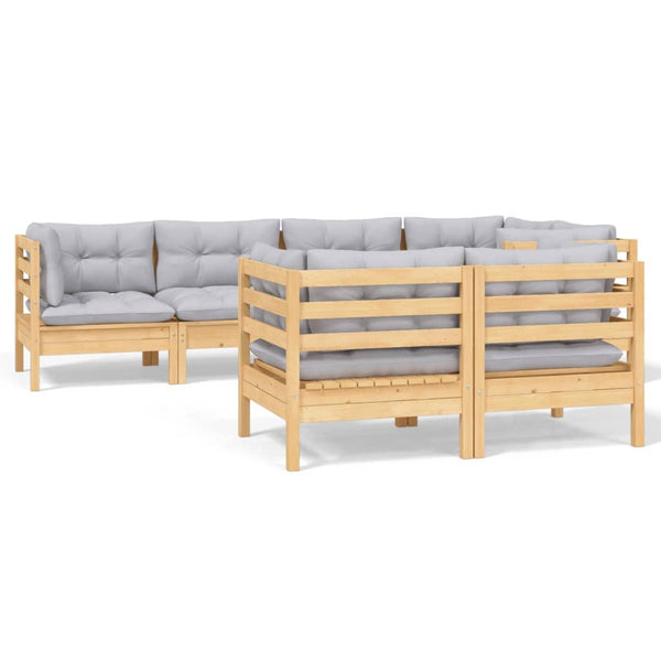 vidaXL 7-piece Garden Lounge Set with Grey Cushions Solid Pine Wood