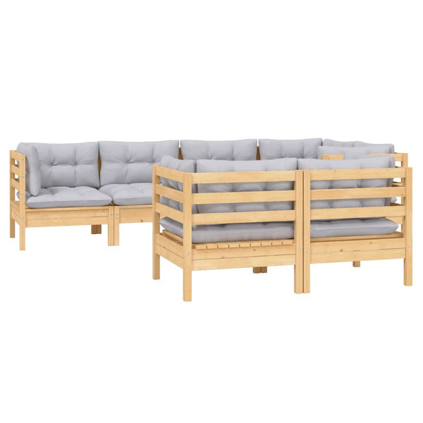 vidaXL 7-piece Garden Lounge Set with Grey Cushions Solid Pine Wood