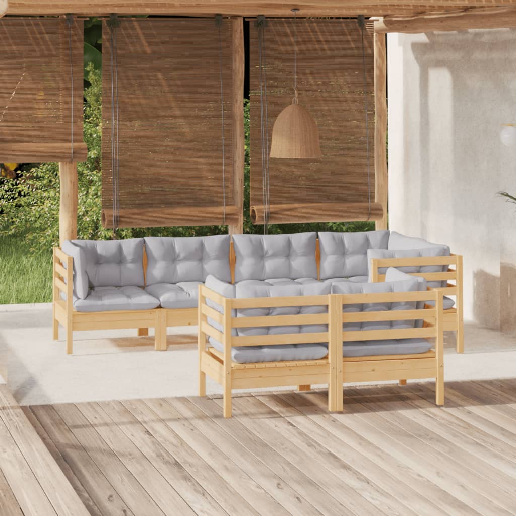 vidaXL 7-piece Garden Lounge Set with Grey Cushions Solid Pine Wood
