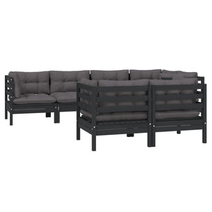 vidaXL 7-piece Garden Lounge Set with Cushions Black Solid Pine Wood