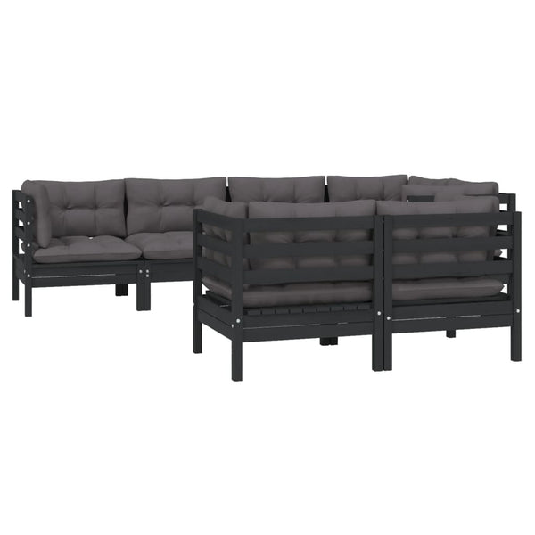 vidaXL 7-piece Garden Lounge Set with Cushions Black Solid Pine Wood