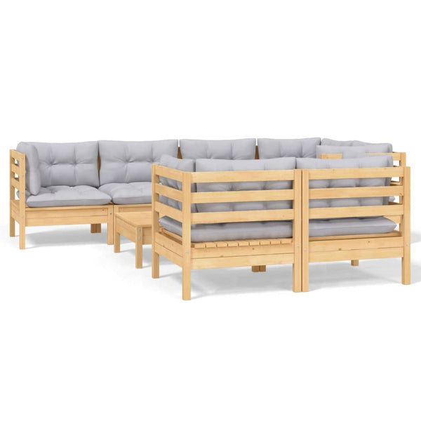 vidaXL 8-piece Garden Lounge Set with Grey Cushions Solid Pine Wood