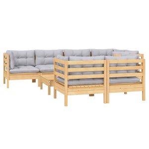 vidaXL 8-piece Garden Lounge Set with Grey Cushions Solid Pine Wood