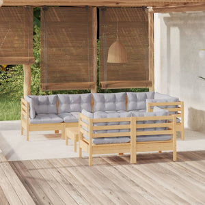 vidaXL 8-piece Garden Lounge Set with Grey Cushions Solid Pine Wood