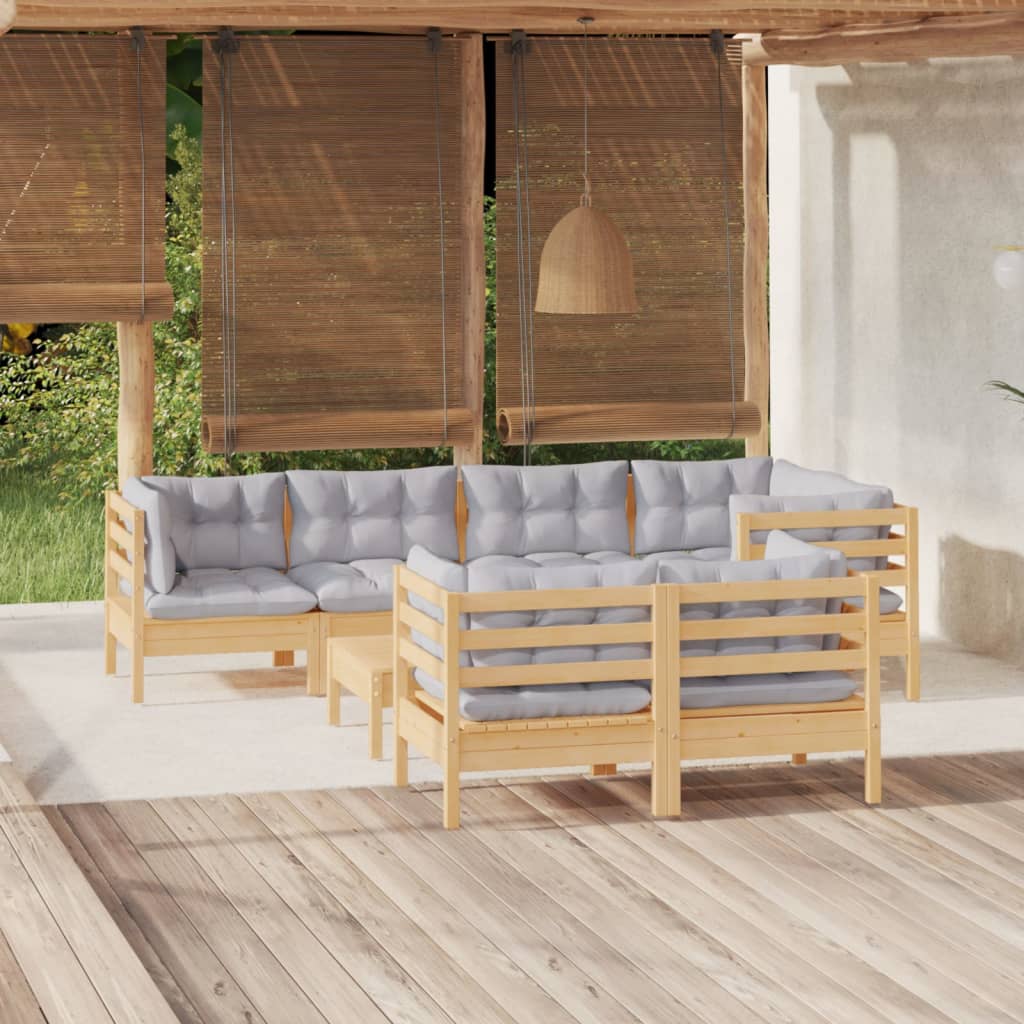 vidaXL 8-piece Garden Lounge Set with Grey Cushions Solid Pine Wood