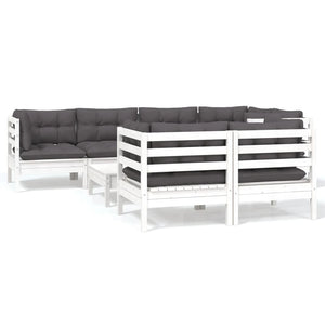 vidaXL 8-piece Garden Lounge Set with Cushions White Solid Pine Wood