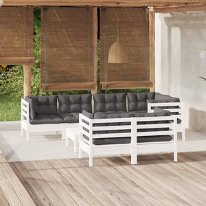 vidaXL 8-piece Garden Lounge Set with Cushions White Solid Pine Wood