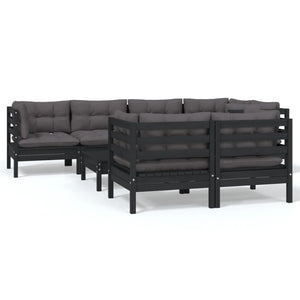 vidaXL 8-piece Garden Lounge Set with Cushions Black Solid Pine Wood